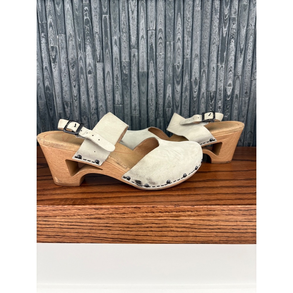 Dansko Thea Gray Nubuck Leather Wooden Slingback Clog Sandals Size 40